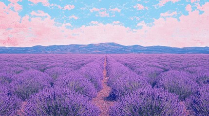 Fototapeta premium Endless Lavender Fields Under Bright Blue Sky and Soft Clouds