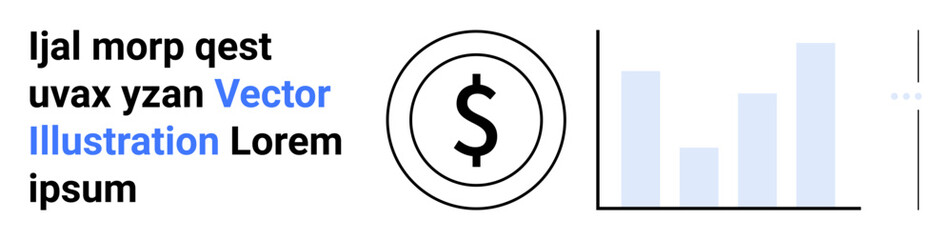 Dollar sign in a circle and bar chart indicating financial growth, analysis, and progress. Ideal for finance, investment, statistics, business, economy, marketing simple landing page