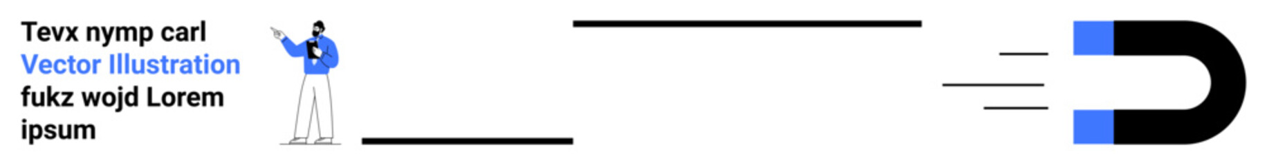 Person gesturing to magnet pulling lines inward, symbolizing attraction or retention. Ideal for marketing, branding, customer conversion, business growth, teamwork, advertising, simple landing page