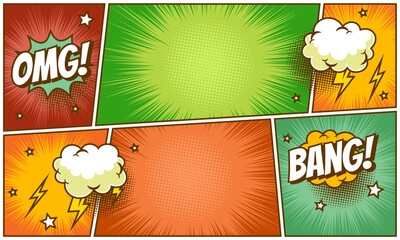 Colorful comic background with cloud and speech bubble expression © anggi wibisono