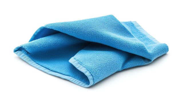 Blue microfiber cleaning cloth, highly absorbent and ideal for cleaning various surfaces with ease and efficiency. Isolated on a white background.