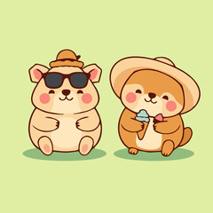 Minimalist Cartoon Animals with Summer Accessories