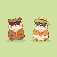 Fototapeta premium Minimalist Cartoon Animals with Summer Accessories