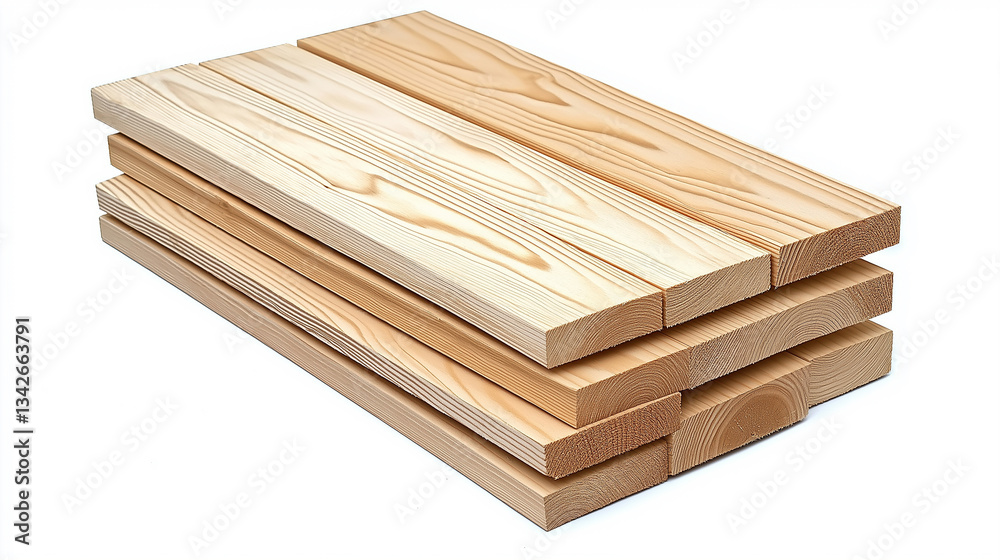 Poster stack of wooden planks forming a geometric pattern on white background