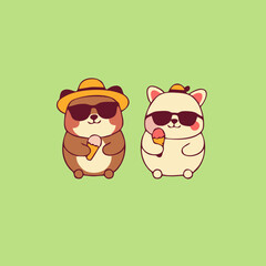 Minimalist Cartoon Animals with Summer Accessories