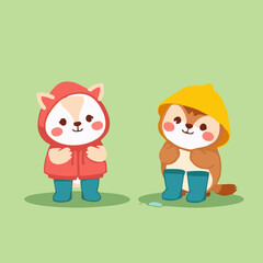 Minimalist Cartoon Animals with Summer Accessories
