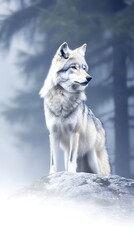 Fototapeta premium Majestic Wolf for Misty Forest Peak.
