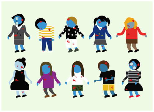 色々なソンビのベクターイラストセット（女性）