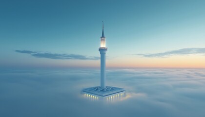 Obraz premium Minaret Above Clouds for Sunset Glow.