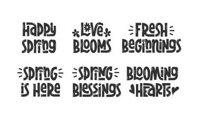 Cute Spring Quotes Collection. Vector Hand Lettering of Seasonal Spring Phrases. 