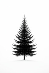 Fototapeta premium A solitary evergreen tree stands tall against a white background, showcasing its elegance.