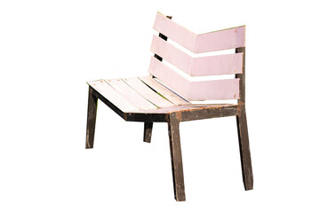 A simple, weathered wooden chair with a unique slatted back design, isolated against a transparent background. Represents rustic furniture, minimalist design, and the beauty of aged wood.
