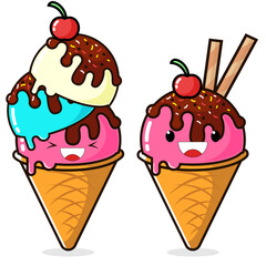two cute and adorable ice cream vector