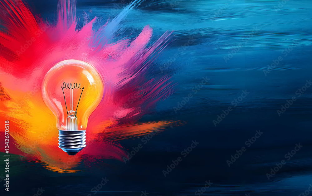 Wall mural a vibrant light bulb shines against a colorful abstract background, symbolizing creativity and inspi