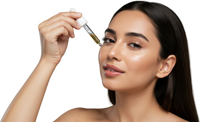 Young Woman Applying Facial Serum Skincare Routine Beauty Treatment Closeup