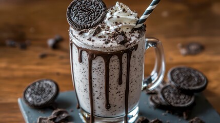 Thick Cookies and Cream Milkshake with Crushed Oreos and Whipped Cream
