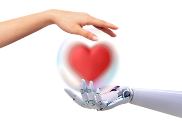 Technology love png sticker, robot & human, transparent background