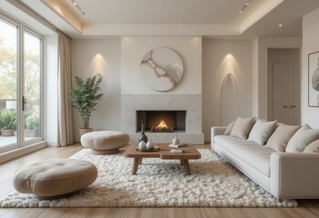 Modern living room design cozy apartment interior photography warm environment natural light stylish decor