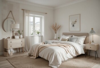 Serene bedroom interior design cozy home decor inspiration modern aesthetic bright atmosphere tranquil vibes