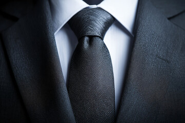 Close-up of a formal suit and tie, symbolizing professionalism and elegance.