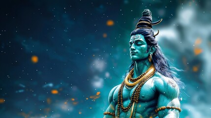 Serene Hindu God Shiva AI Art  Cosmic Space  Blue  3D  High Resolution