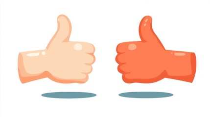 Cartoon thumbs up gestures in neutral and red tones for positive concepts and creative designs