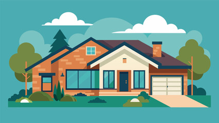 Fototapeta premium A contemporary ranchstyle home with a master suite on the main level and a finished bat featuring a separate entrance second kitchen and living space perfect for accommodating. Vector illustration