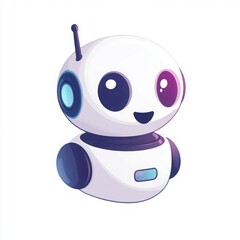 Fototapeta premium Cute and Friendly Cartoon Robot with Big Eyes, Simple Design, Whimsical Appearance, Playful Expression, Isolated on White Background