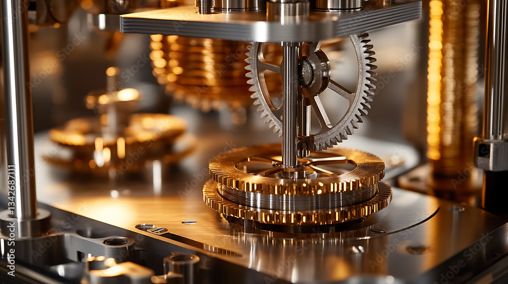 Aufkleber a close-up view of intricate metallic gears and mechanisms, showcasing detailed craftsmanship and de