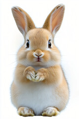 Obraz premium A photorealistic tan rabbit with fluffy fur, ideal for spring-themed designs, Easter festivities, and children's events. Captures a gentle, innocent mood.