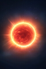 Stunning digital illustration of a bright, fiery sun against a starry backdrop.