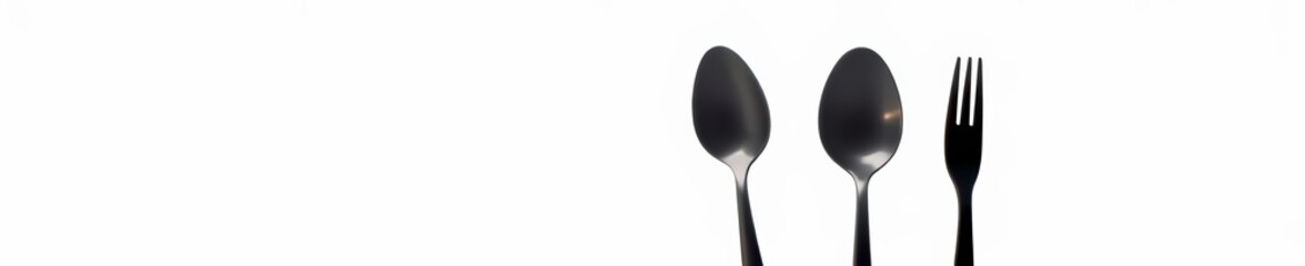 Silhouette of knife, fork, and spoon on white background with thin lines, tools, utensils, kitchen