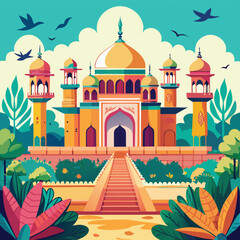 Mughal Garden Palace Temple with Soaring Birds