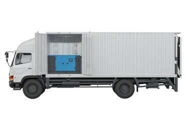 White Truck Container left view with genset Isolated 3d Render
