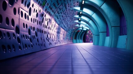 Futuristic Tunnel  Abstract Architecture  Sci Fi Corridor  Purple Lighting  Modern Design