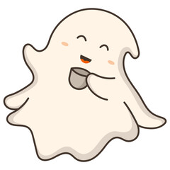 Cute Halloween Ghost Character. Vector Cartoon Illustration.