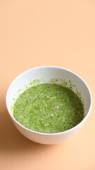 Thai spicy seafood dipping sauce on white bowl