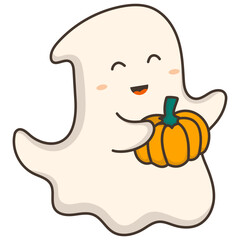 Cute Halloween Ghost Character. Vector Cartoon Illustration.