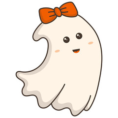 Cute Halloween Ghost Character. Vector Cartoon Illustration.