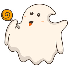 Cute Halloween Ghost Character. Vector Cartoon Illustration.