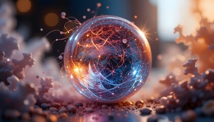 Glowing Network Orb with Abstract Data Connections and Soft Background