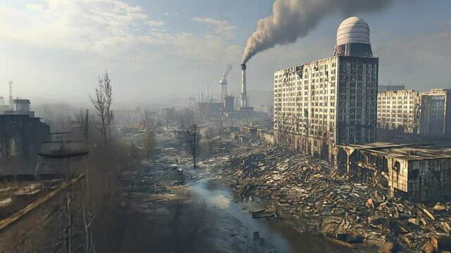 Post-Apocalyptic Cityscape: A Desolate Urban Ruin