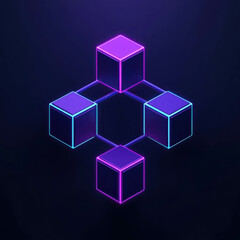Obraz premium Futuristic Geometric Arrangement of Neon Cubes with Vibrant Colors and Dark Background
