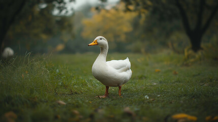 white goose on a green grass
