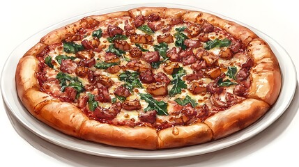 Delicious Gourmet Pizza with Sauteed Mushrooms and Greens