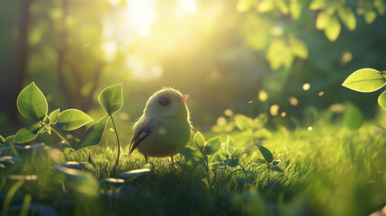 green bird watching nature in a greenery 