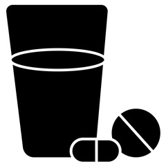 Glass of Water and Medicine Icon with Transparent Background – Healthcare, Medical Treatment, Pharmaceutical Care, Healthy Living, Vector Illustration