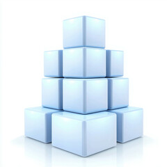 Obraz premium Minimalist Arrangement of Glossy Light Blue Cubes Stacked in a Pyramid Formation