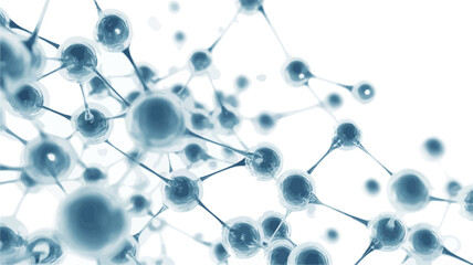 The image is a 3D rendering of an abstract molecular structure.  It depicts numerous interconnected spheres, representing atoms or molecules, linked by thin lines symbolizing chemical bonds. The