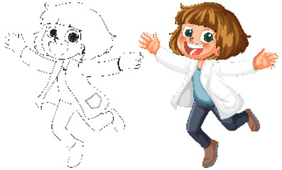 Joyful Child in Lab Coat Illustration